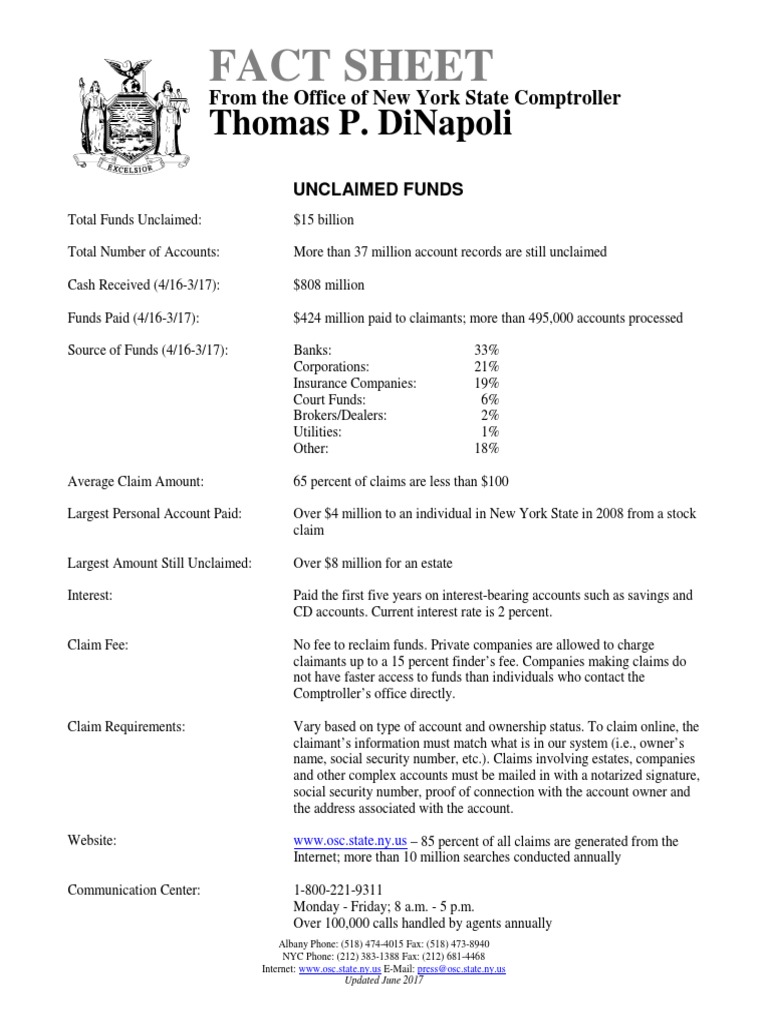 FACT SHEET Unclaimed Funds PDF Social Security (United States) Fee