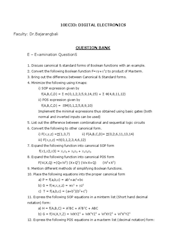 Digital Electronics Question Bank | PDF | Electronic Circuits ...