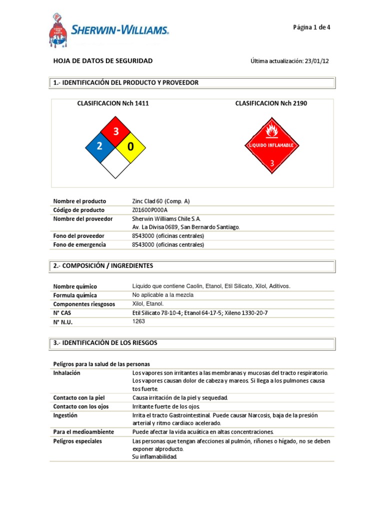Zinc Clad 60 Comp a Msds Etanol