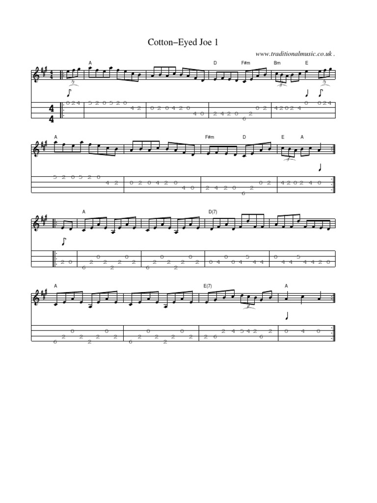 Cotton Eyed Joe 1 Mandolin Tab