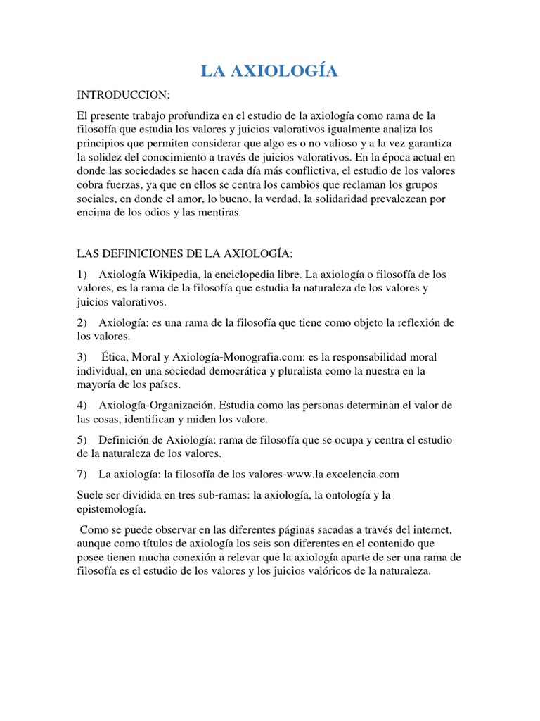 La Introducción de La Axiologia