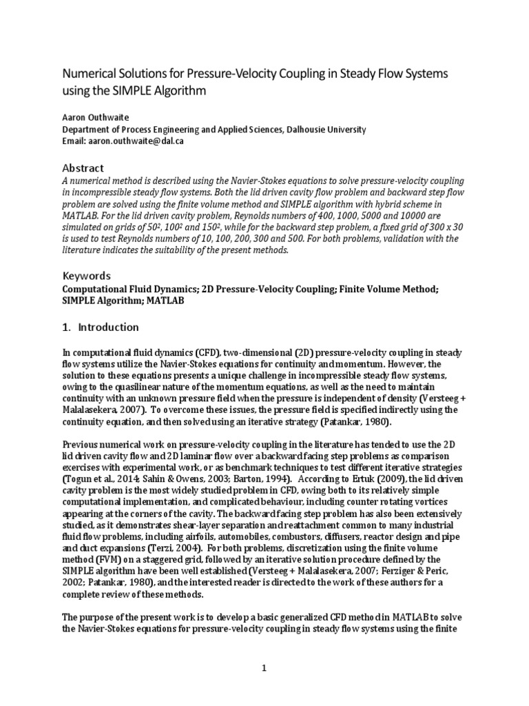 SIMPLE Algorithm for Pressure-Velocity Coupling | PDF | Computational ...