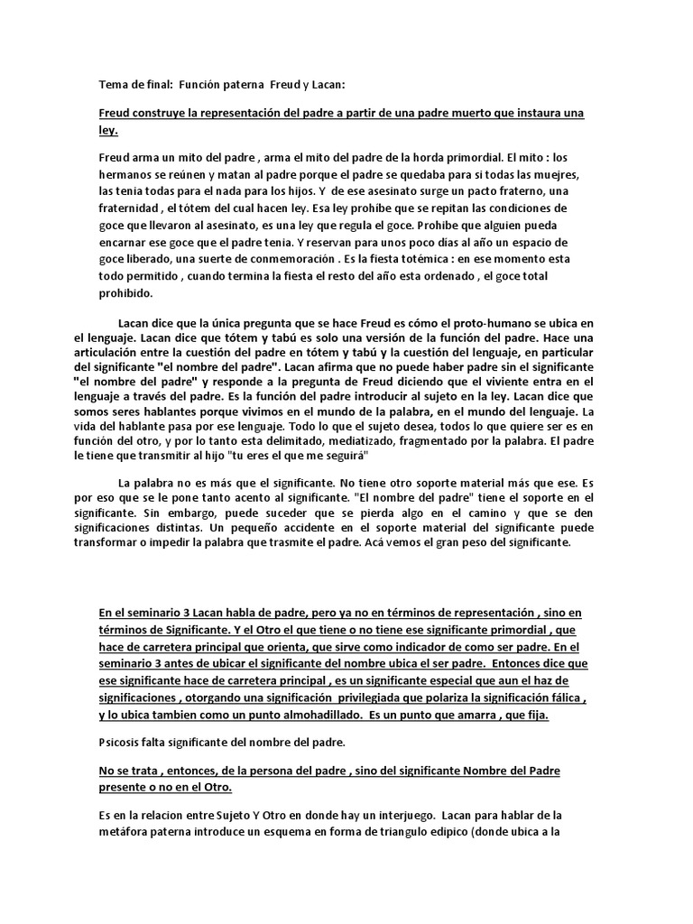 Función Paterna en Freud y Lacan | PDF | Jacques Lacan | Complejo de Edipo