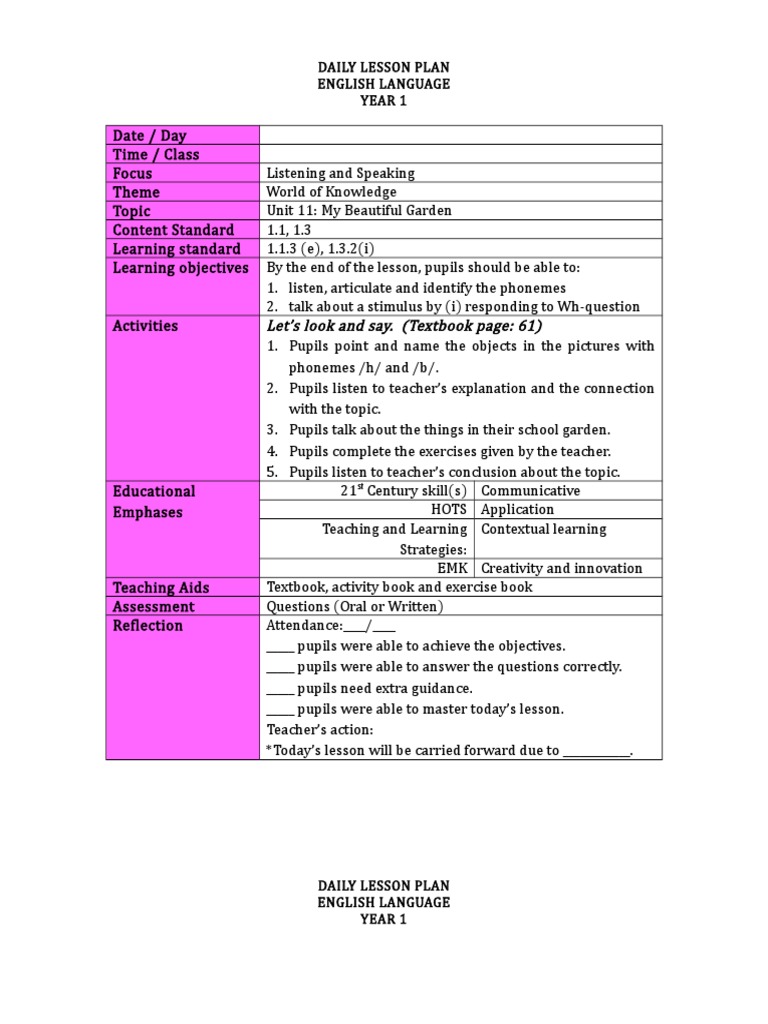 My Beautiful Garden PDF Lesson Plan Question