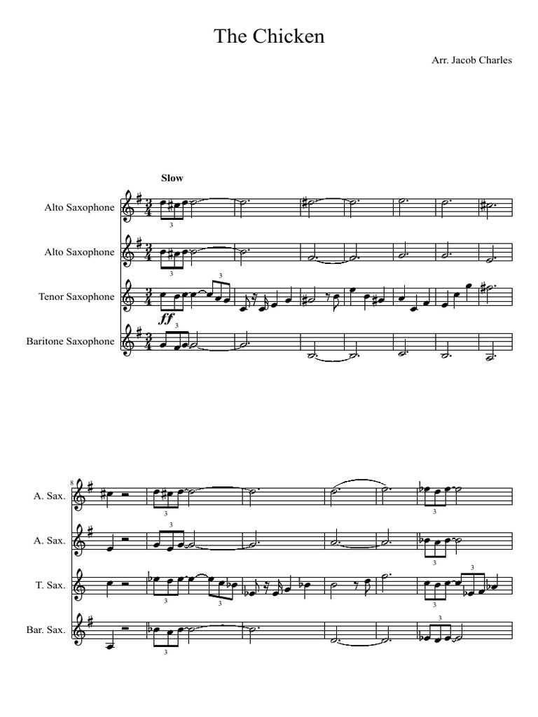 The Chicken: Arr. Jacob Charles | PDF | Saxophone | Music Technology