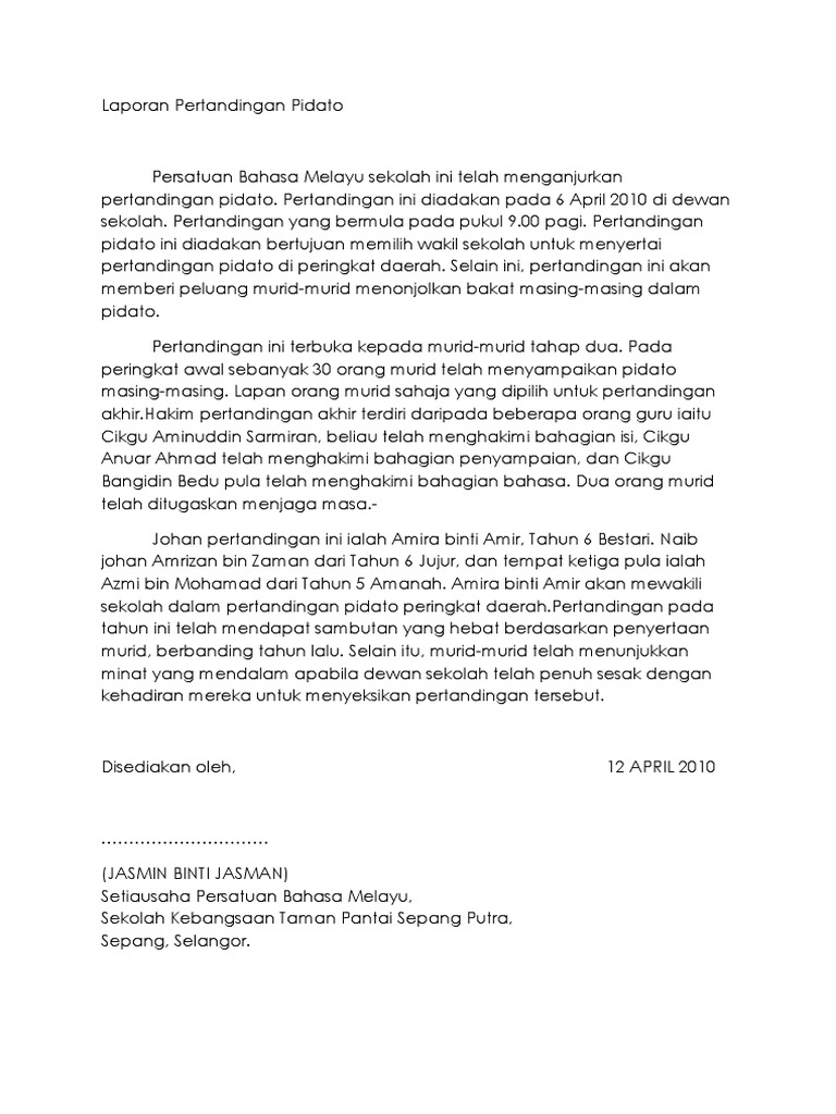 Laporan Pertandingan Pidato