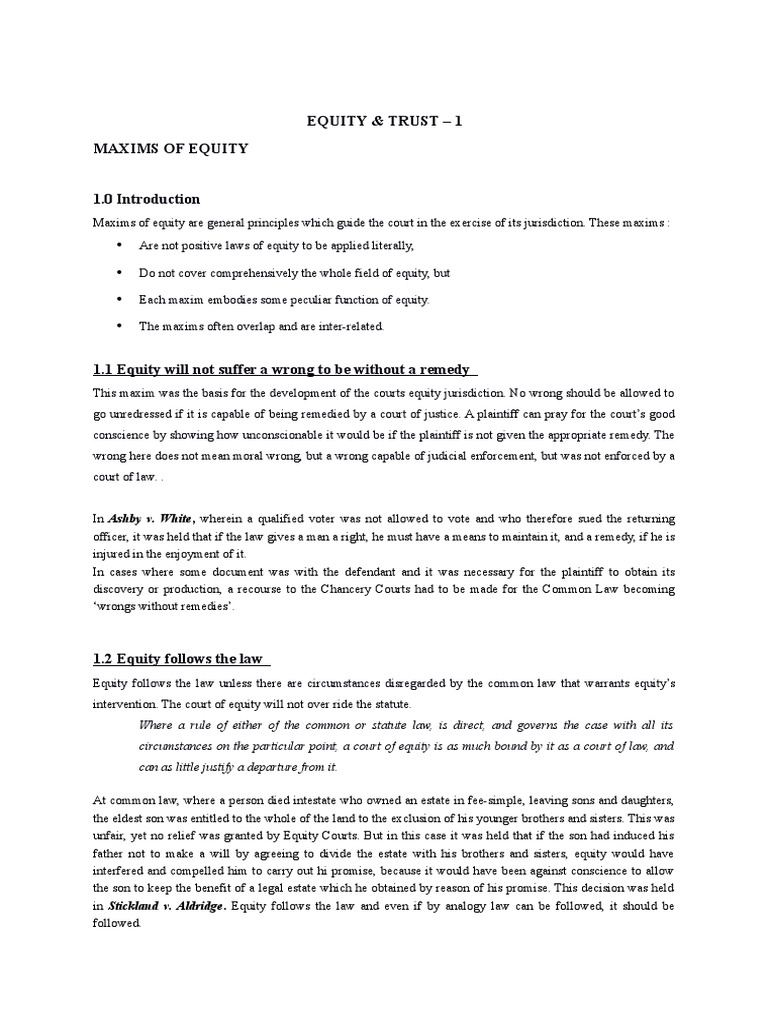 Understanding the Maxims of Equity | PDF | Equity (Law) | Trust Law