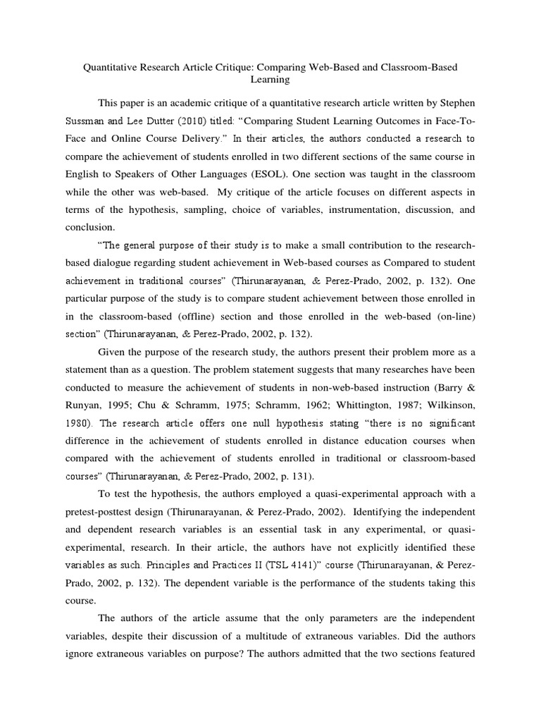 Quantitative research critique template picture