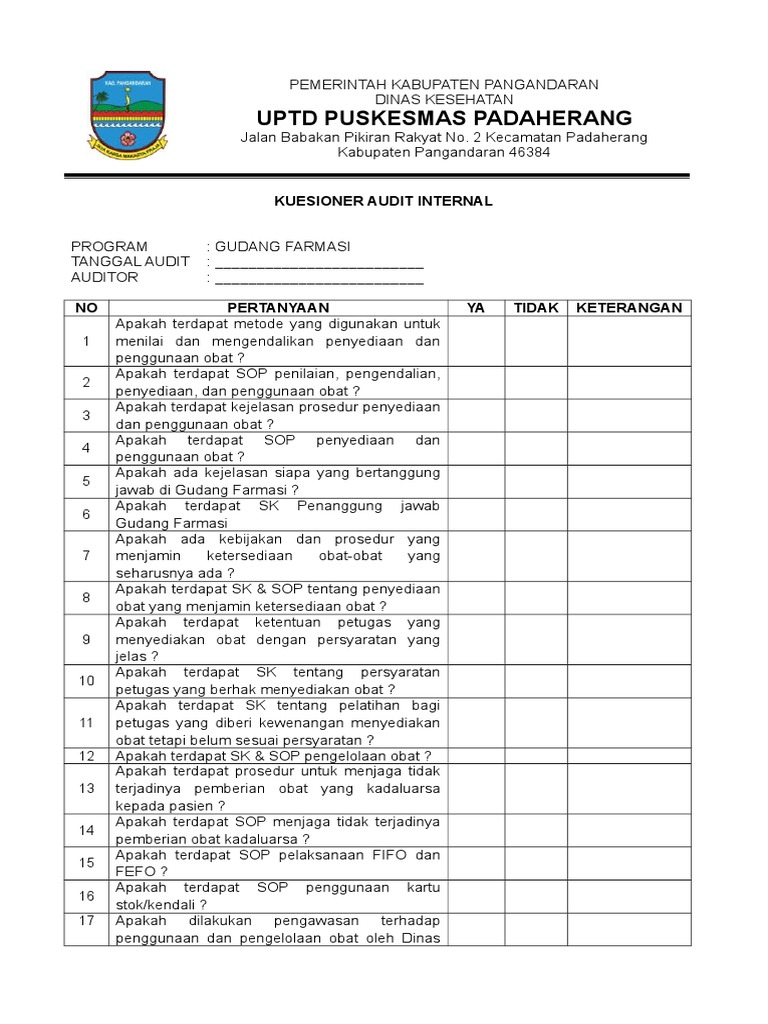 Kuesioner Audit Internal Gudang Farmasi Ep