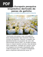 União Europeia Pesquisa Bioplástico Derivado de Penas de Galinha
