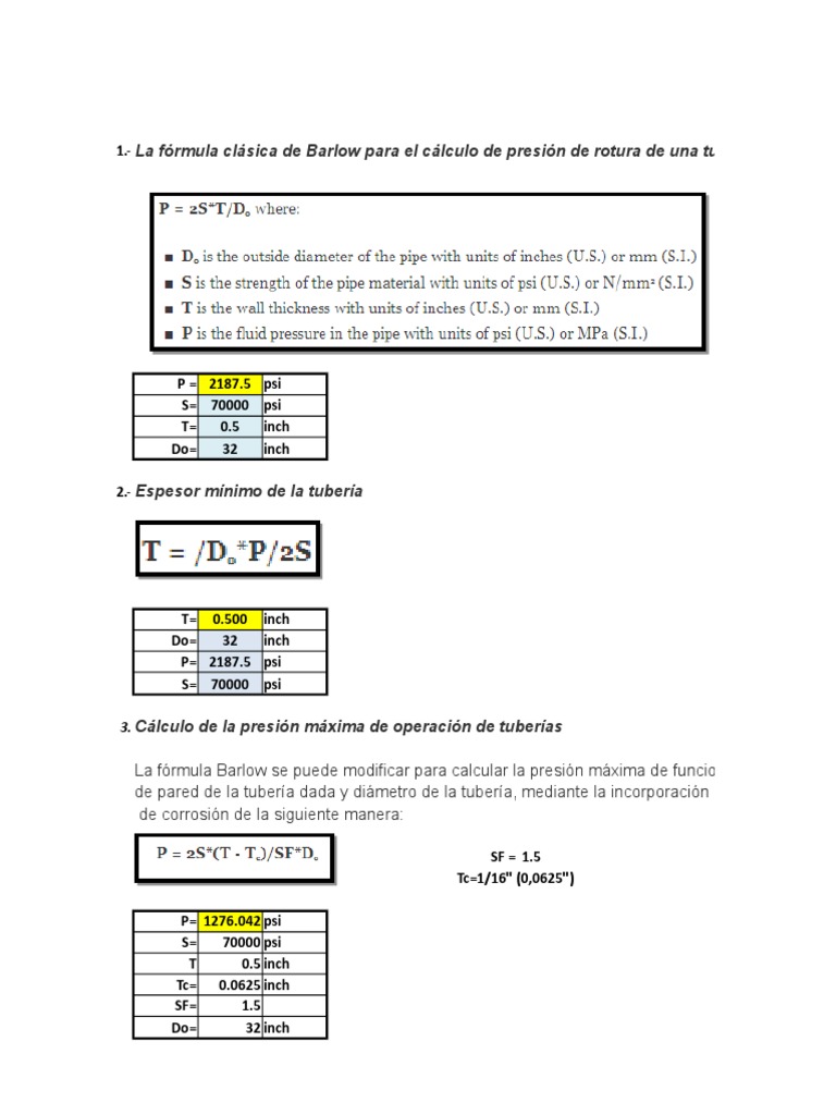 Calculos Con La Formula de Barlow