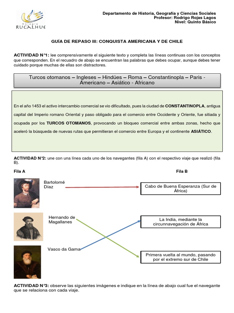 Pauta Guia Repaso Conquista America y Chile 5B | PDF | Colonización ...