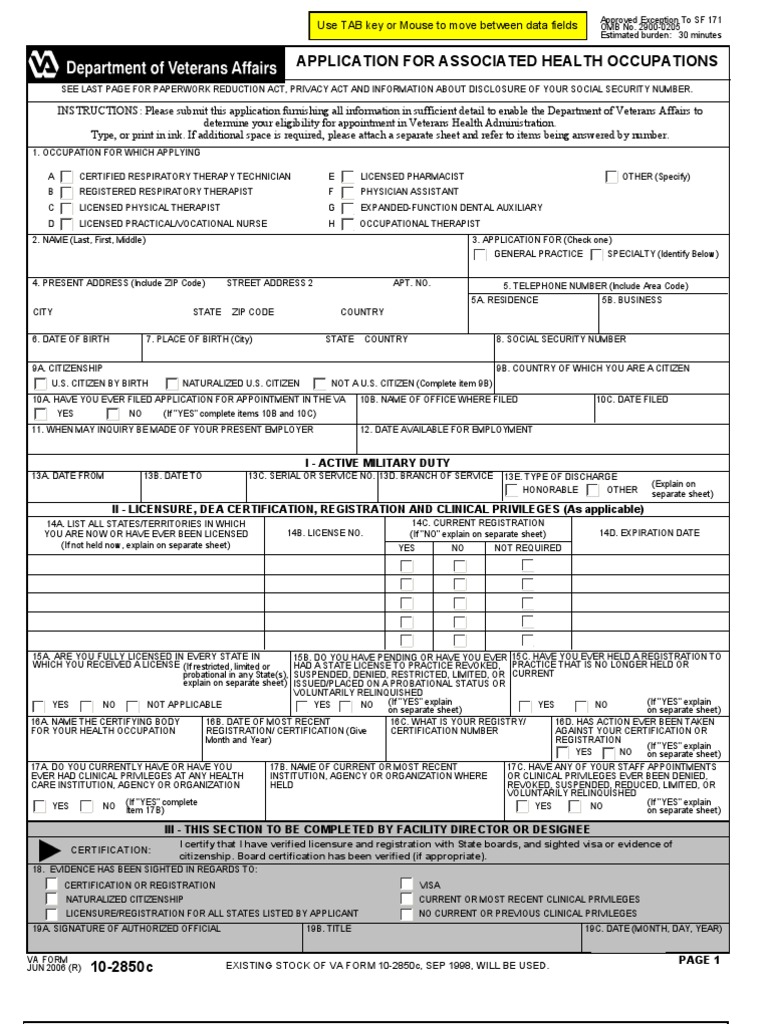 Vha 10 2850c Fill | PDF | Social Security Number | Licensure