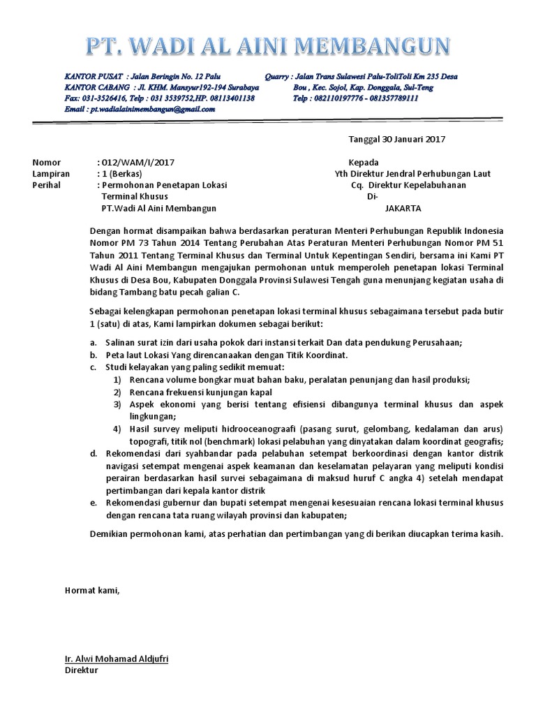 Surat Permohonan Kementrian Dan Syahbandar