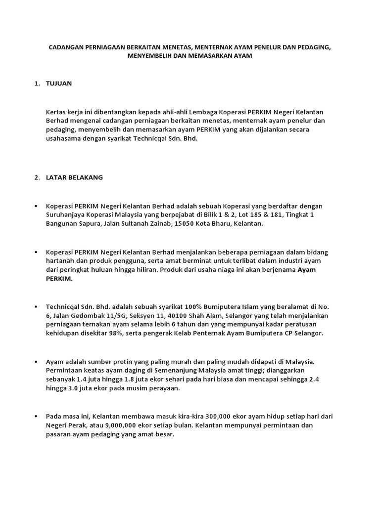 Cadangan Perniagaan Berkaitan Menetas, Menternak Ayam 