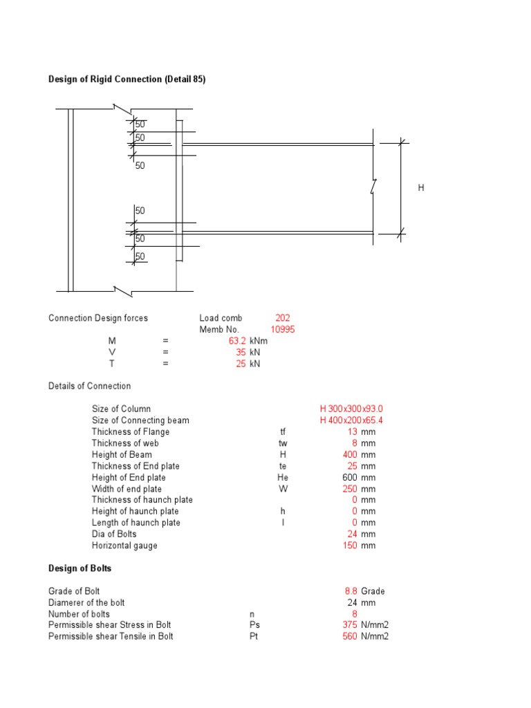 Rigid Connection Design PDF Screw Beam (Structure)