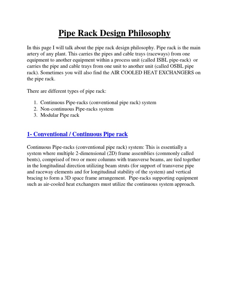 Pipe Rack Design Philosophy (Continuous Pipe Racks) PDF Beam