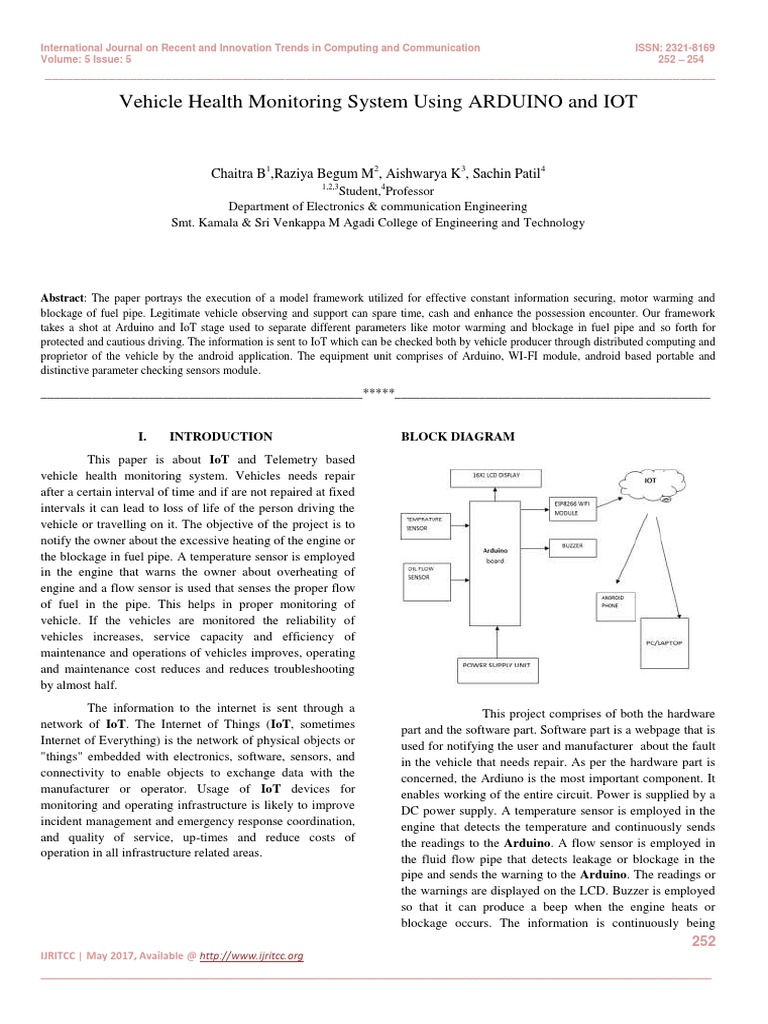 Vehicle Health Monitoring System Using ARDUINO and IOT | PDF ...