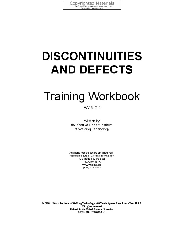 (EW5124) Discontinuities and Defects Training WorkbookHobart
