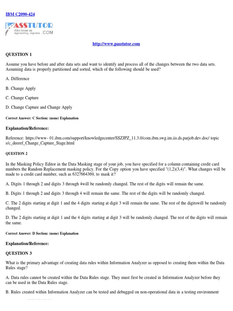 IBM C2090-424 Exam Practice Questions | PDF | Sql | Metadata