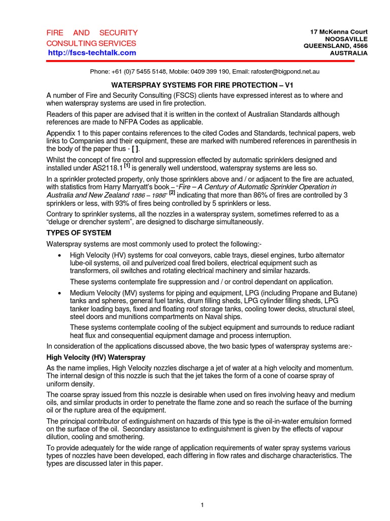 Waterspray Systems for Fire Protection | PDF | Fire Sprinkler System ...