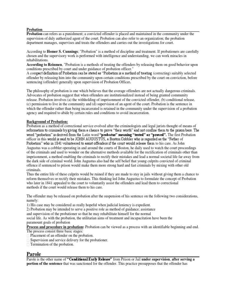 Probation Probation Parole