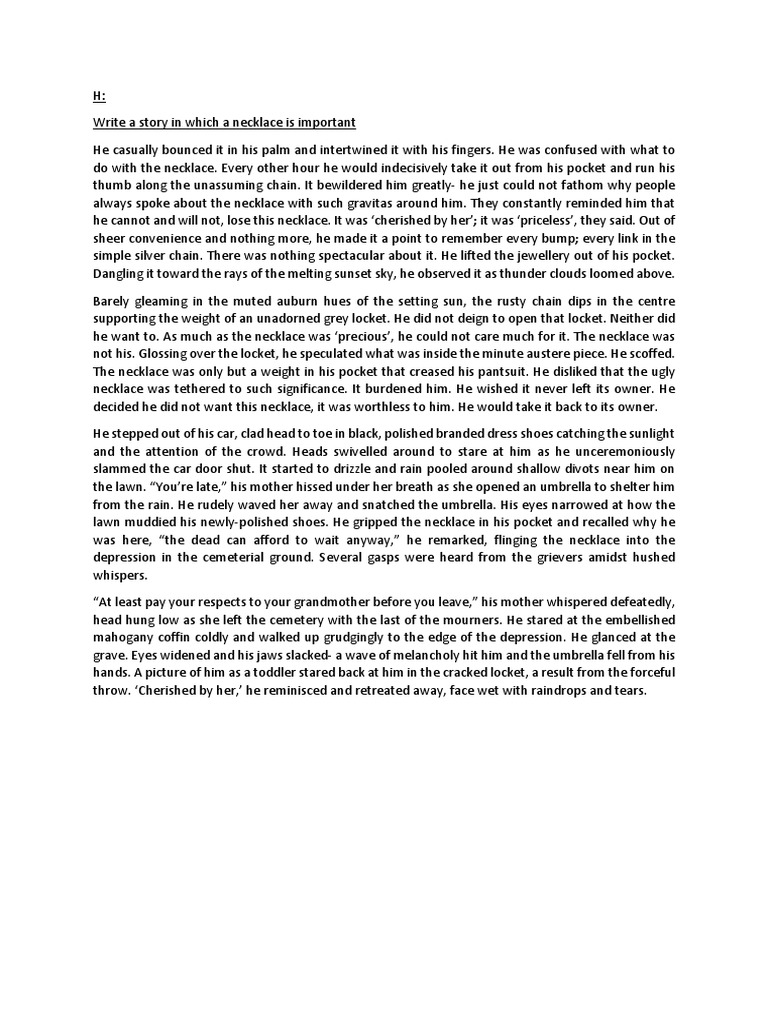 Write a Story in Which a Necklace is Important Jewelry Fashion