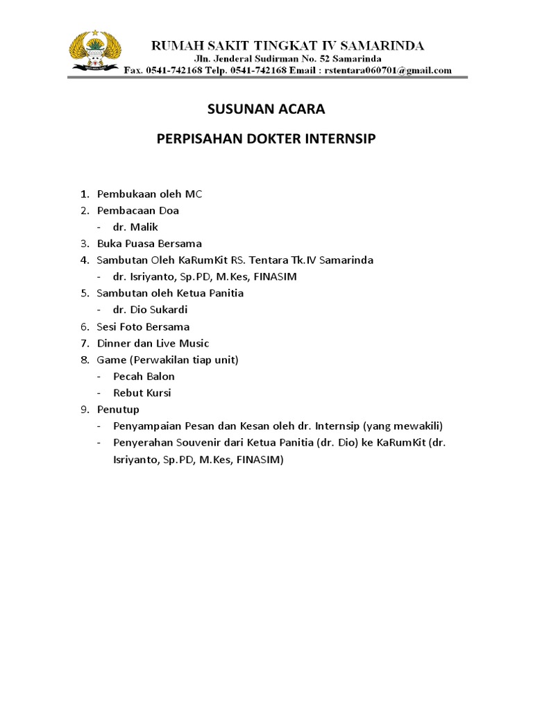 SUSUNAN ACARA (Perpisahan Internsip) | PDF