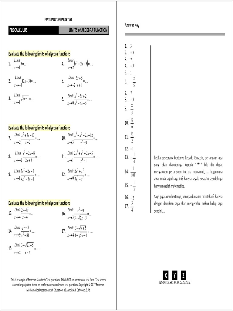 Precalculus: Limits of Algebra Function | PDF