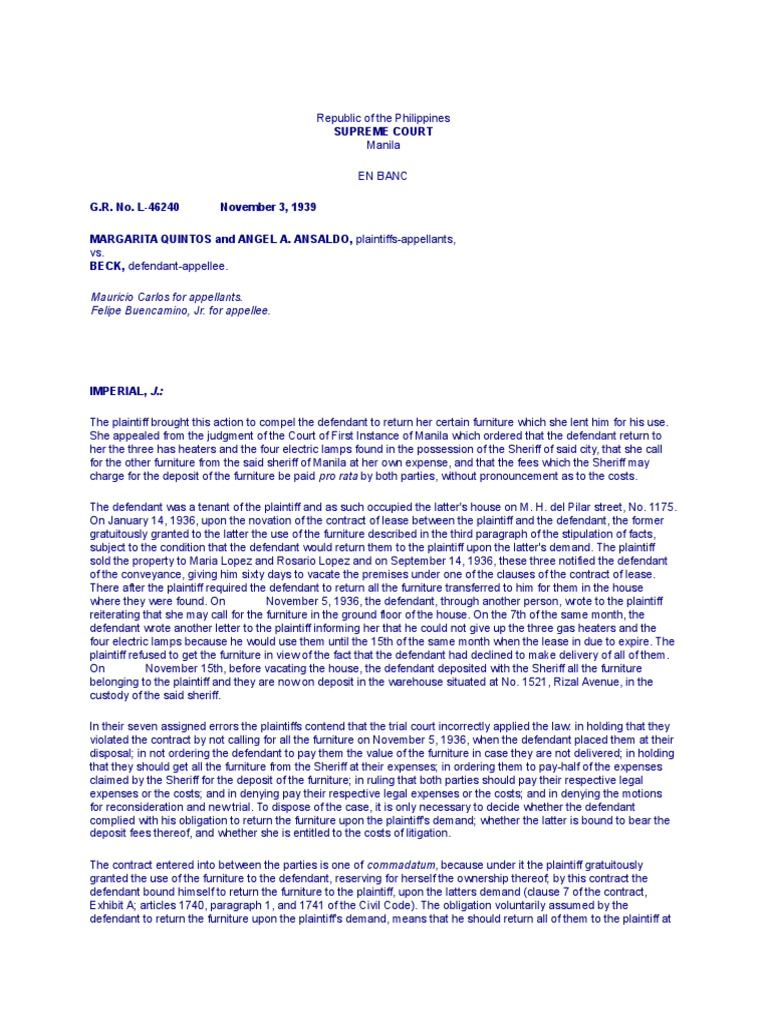 C6. Quintos and Ansaldo v. Beck, 69 Phil 108 PDF Lawsuit Social
