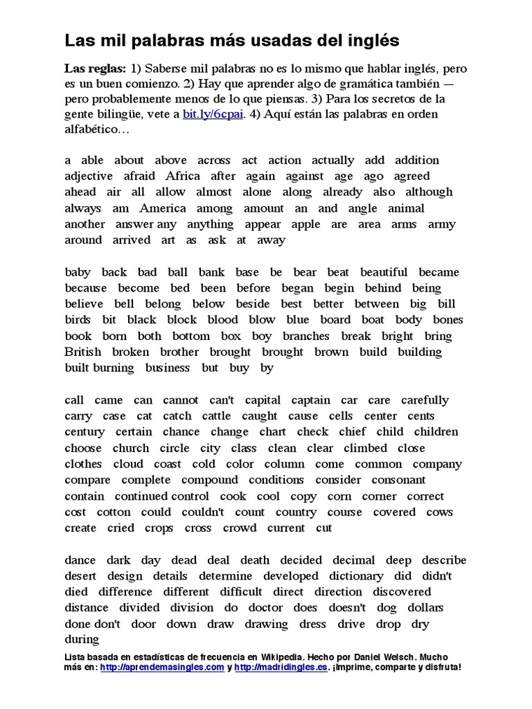 1000 Palabras Mas Usadas En Italiano Pdf