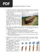 1ª Avaliação Bimestral de HISTÓRIA - 6º Ano Tarde