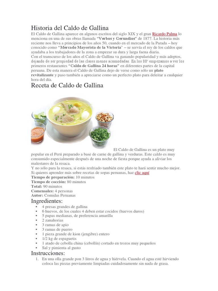 Historia Del Caldo de Gallina Sopa de pollo Preparación de comida y