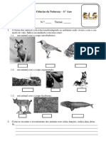 3.-CN 5º Ano - Teste Diversidade Animal