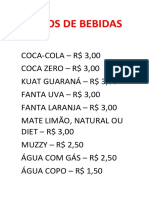 Preços de Bebidas