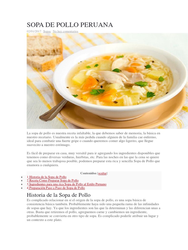 Sopa de Pollo Peruana PDF Sopa Sopa de pollo