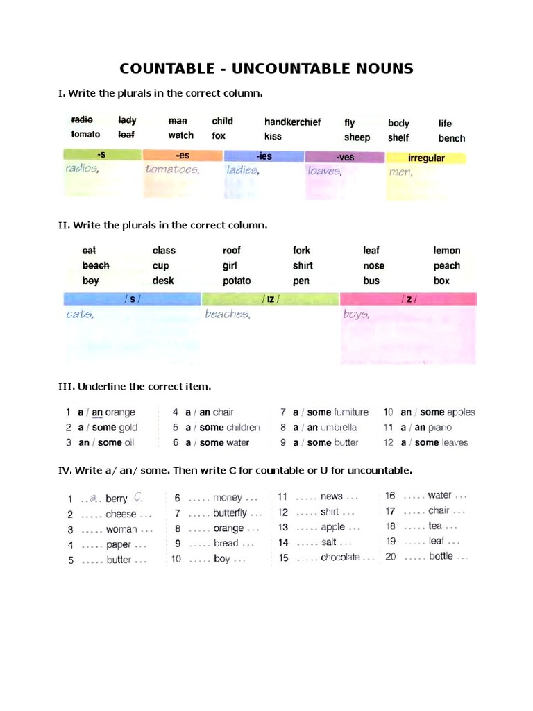 Countable vs Uncountable Nouns Guide | PDF | Foreign Language Studies ...