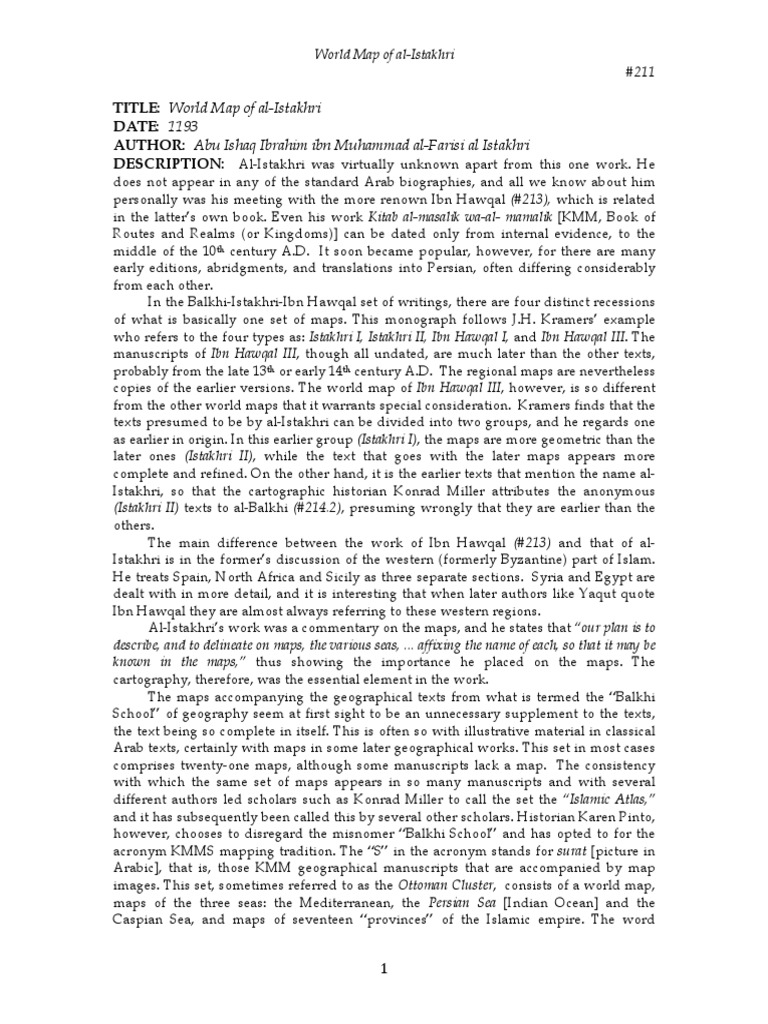Istahri World Map of AlIstakhri PDF Ottoman Empire Iran