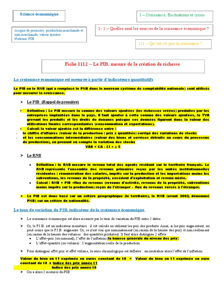 Mesure du PIB et création de richesse | PDF | Valeur ajoutée | Produit ...