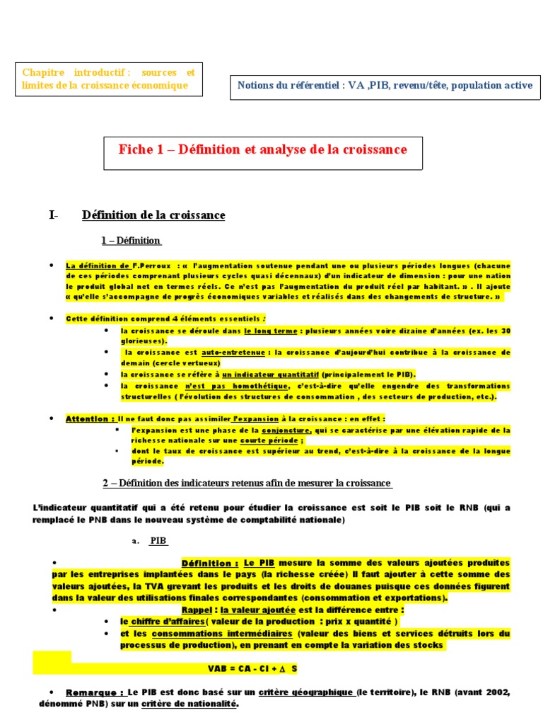 Sources et limites de la croissance économique | PDF | Produit ...