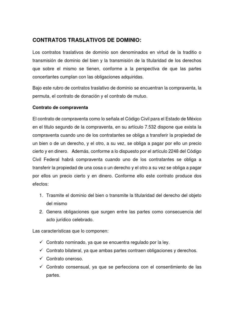 Contratos Que Son Ejemplo De Transmisión De Dominio
