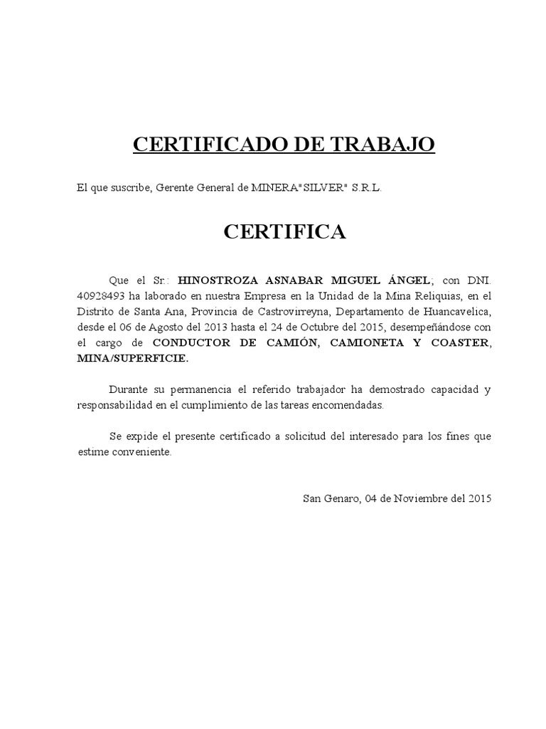 Certificado de Trabajo Contenido | PDF