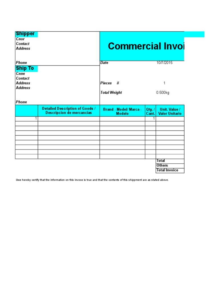 Commercial Invoice Template | PDF