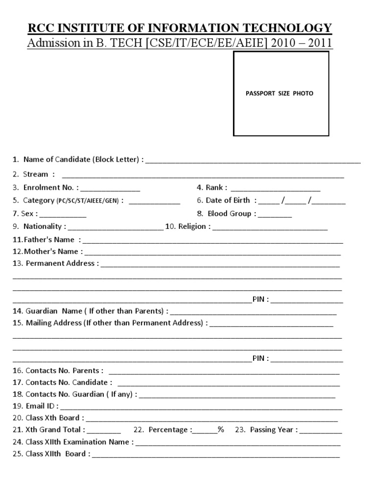 UG Admission Form 2010 | PDF