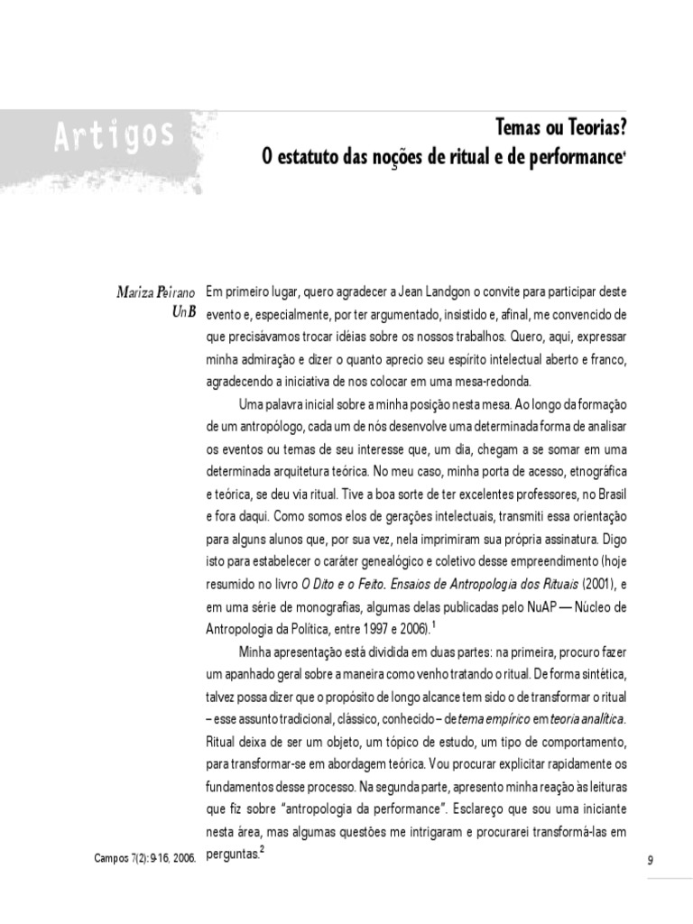 Peirano, Mariza. Ritual e Performance PDF | PDF