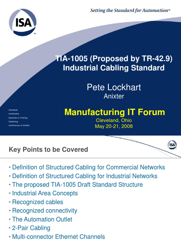 TIA-1005 Industrial Cabling Standard Overview | PDF | Electrical ...