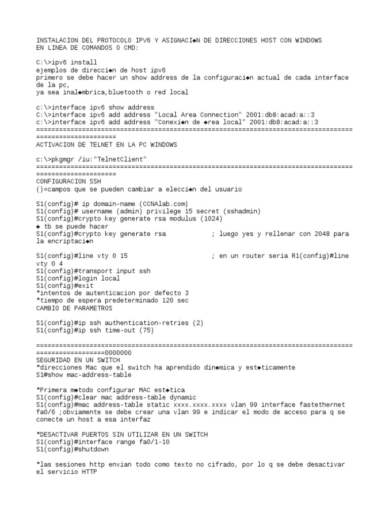 Manual de Comandos Ccna2 v5.0 | PDF | Yo Pv6 | Redes de computadoras