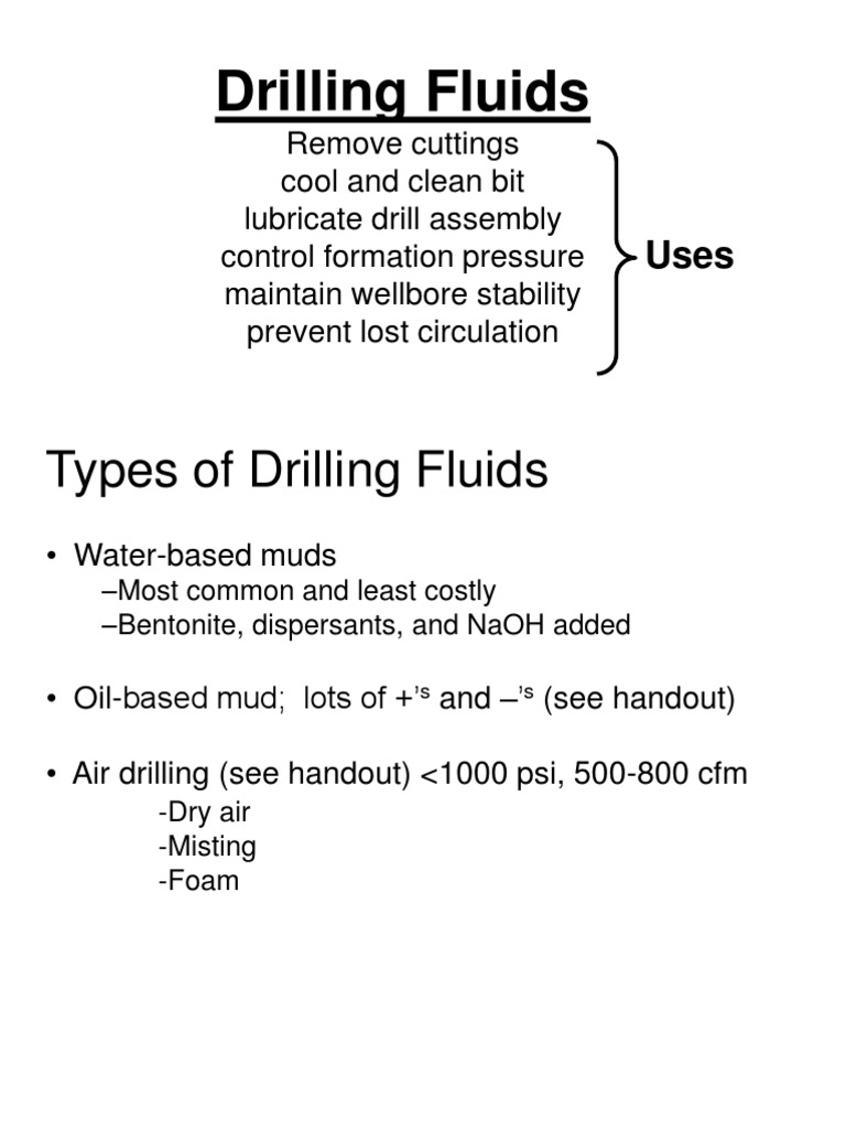 Types of Drilling Fluids Explained | PDF | Drilling | Civil Engineering