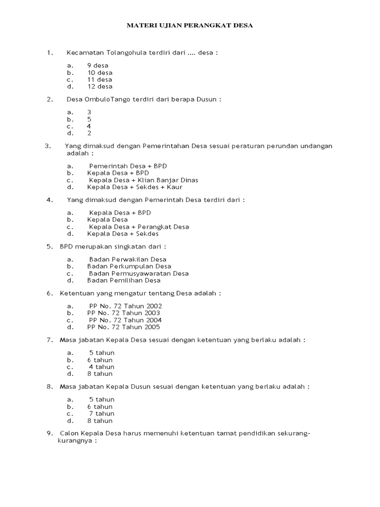 Soal Matematika Dan Bahasaindonesia Untuk Tes Perangkat Desa