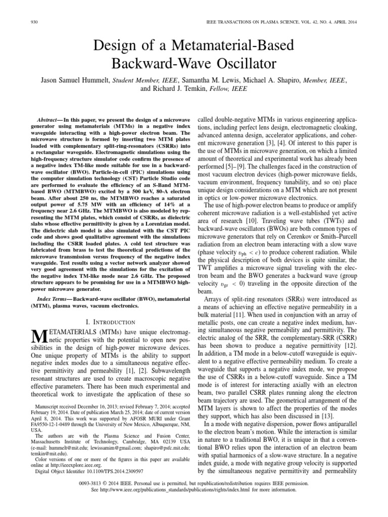 Design of A Metamaterial Based Backward Wave Oscillator | PDF ...